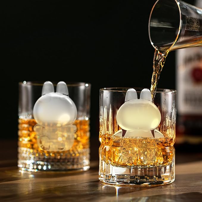 3D Rabbit Shapes Ice Cube Mold Silicone Large Ice Cube Molds 2.5 inch Animal Ice Cube Tray for Cocktails, Bourbon,Brandy, Whiskey Gifts for Men (Black)