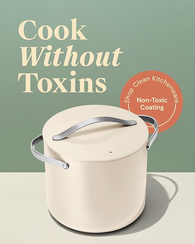 Caraway Stock Pot - 12 Qt Ceramic Coated Pot With Lid - Fee From Forever Chemicals - Large Pot for Bigger Batches - Sage