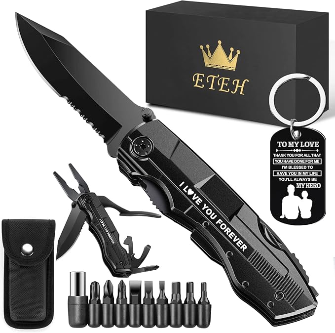 Gifts for Boyfriend Husband,Multitool Pocket Knife "I LOVE YOU",Anniversary Birthday Christmas Valentines Day Gifts for Him,Unique Camping Hunting Cycling Gift Ideas for Men