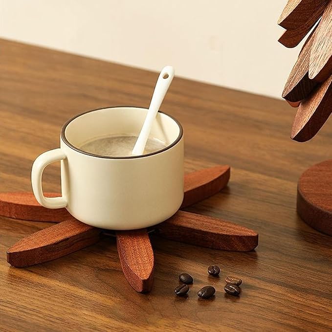 Natural Wood Tree Trivet Set, 𝐍atural Tree Trivet Set - 4 Wooden Trivets,4 Wooden 𝐓rivets & 1 Stand Like a Christmas Trees,for Hot Dish,Pot,Bowl,Teapot,Hot Pot Sets (Walnut Finish 4 Trivets,2set)