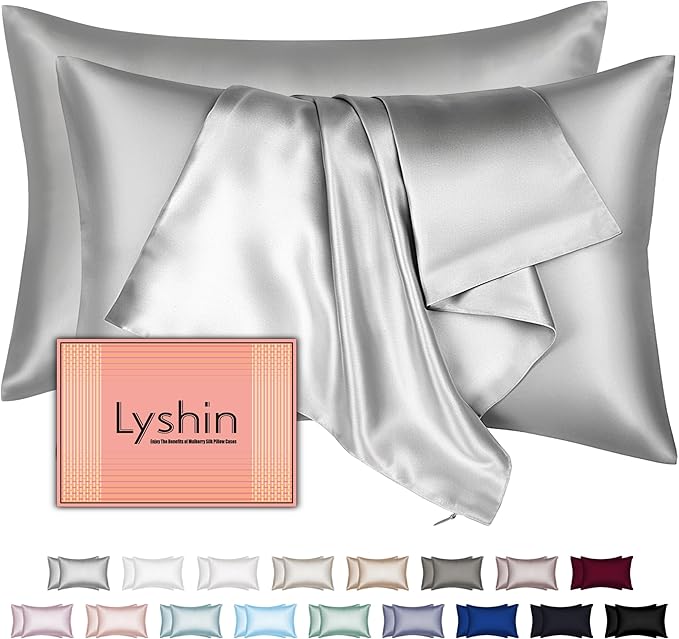 Mulberry Silk Pillow Cases 2 Pack Standard Size 20x26 Inches with Hidden Zipper, Ultra Smooth and Soft Breathable Cooling Silk Satin Pillowcase Set of 2, Better for Hair and Skin, Gifts for Women Men