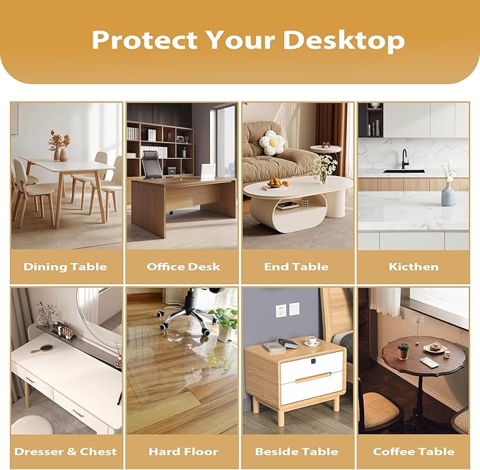 Frosted Table Protector 36 x 48 Inch, 1.4mm Thick Waterproof PVC Plastic Table Cover, Durable Table Pad for Dining Room, Kitchen, Writing Desk, and Coffee Tables