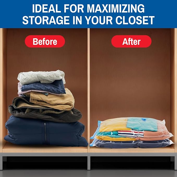 Spacesaver 4 Pack Large Vacuum Storage Bags for Comforters, Blankets & Clothes – Vacuum Sealed Compression Bags with Hand Pump – Space Saver Storage Bags for Bedding, Moving, Travel & Organization