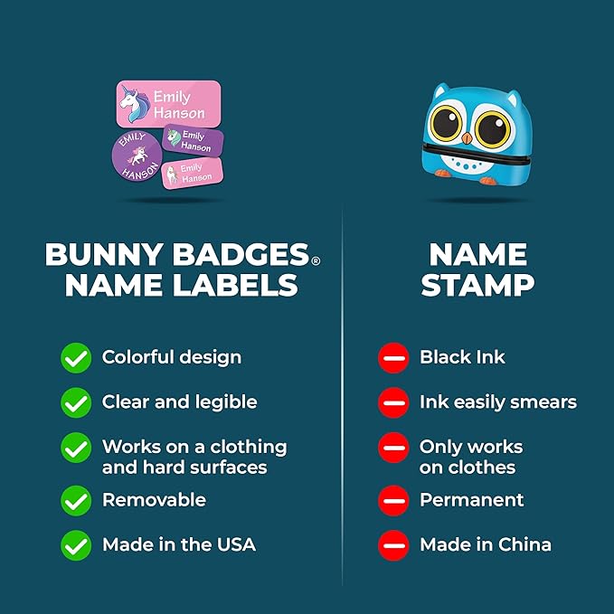 Personalized Daycare Name Labels for Kids (130 Labels) - Custom Waterproof Name Stickers for Clothing Tags, Water Bottles, Lunch Boxes and School Supplies (Bunny)