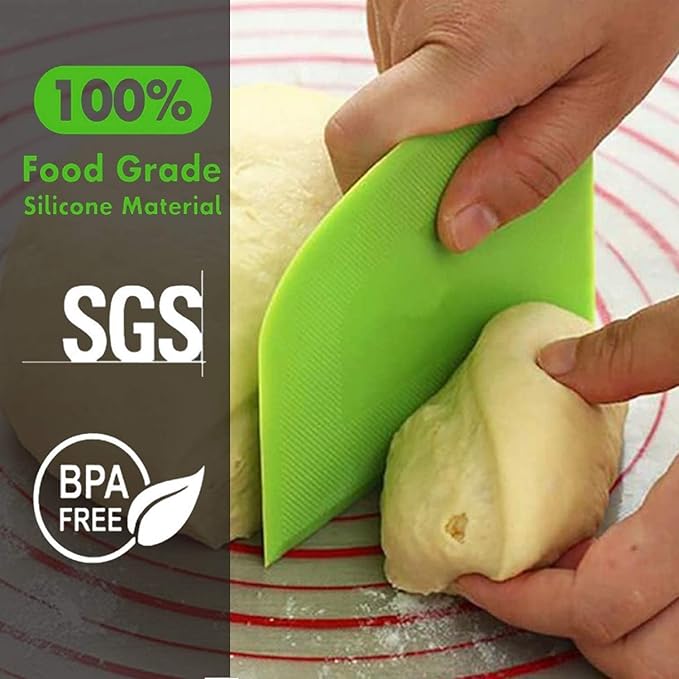 SURDOCA Dough Scraper Bench Scraper - 3P 8.3x5.5" Plastic Flexible Bowl Scraper, Sharp Edge & Angles Cake Scraper. Non-Slip Bakeware Decorating Tools Sculpting & Modeling Tools - Blue+Yellow+Pink