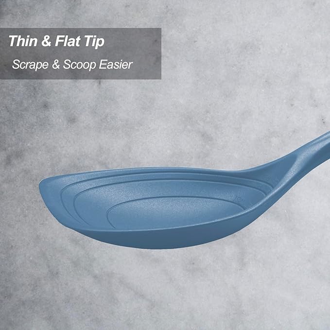2 Pack Large Silicone Cooking Spoon, Non-Stick Slotted and Solid Spoon set with Deep Bolw- Measurement Mark for Mixing, Serving, Scooping, Scraping, Heat Resistant Kitchen Utensils, Starry Blue