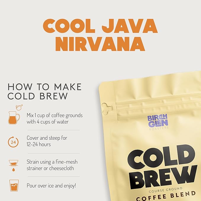 Birch Glen Roasters Cold Brew Coffee | Flavored Coarse Ground Coffee | Artisanal Roasting | Medium Roast |100% Arabica |1 LB Bag | Caramel Cream