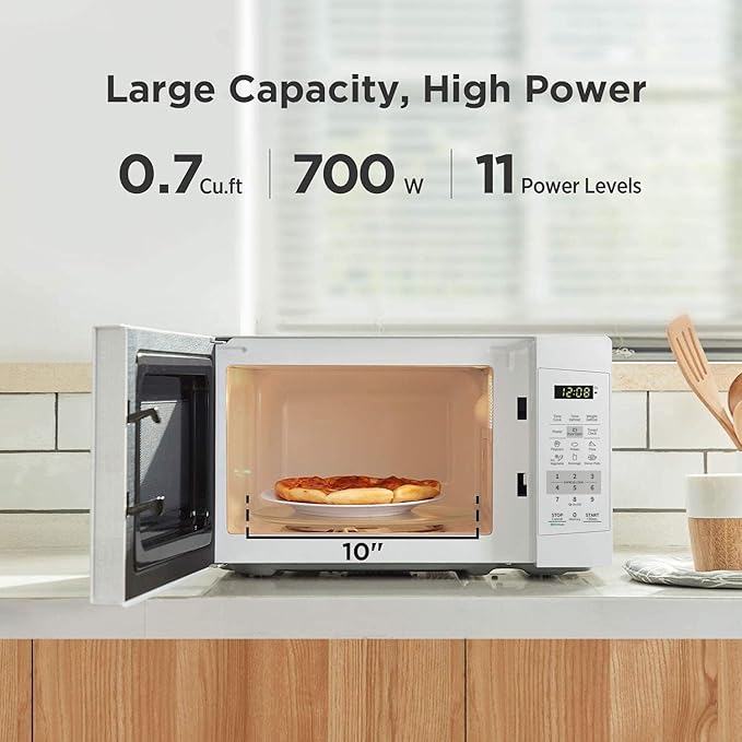 COMFEE' EM720CPL-PM Countertop Microwave Oven with Sound On/Off, ECO Mode and Easy One-Touch Buttons, 0.7 Cu Ft/700W, Pearl White