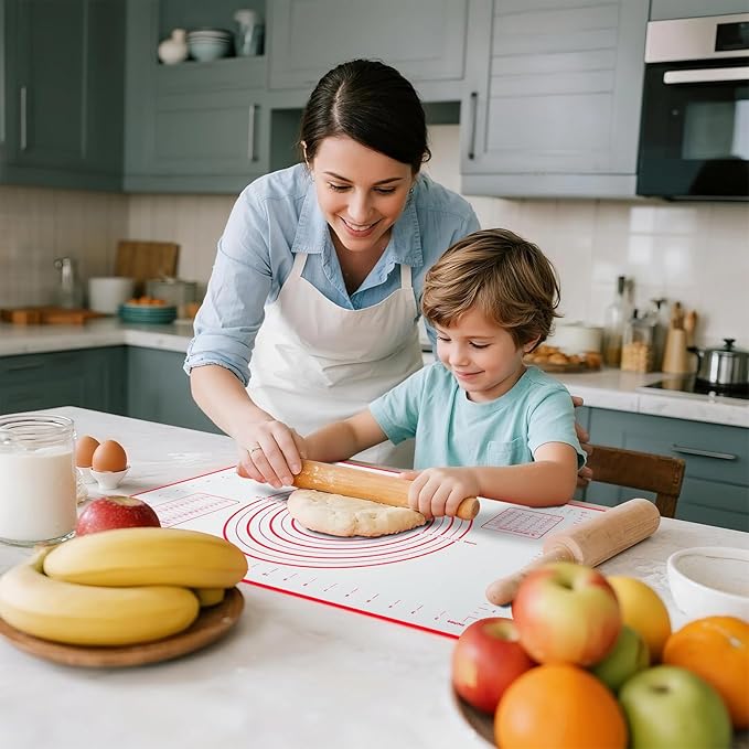 Silicone Baking Mat - Non Stick Pastry Mat Sheet for Dough Rolling, 0.7MM Thick Non-slip Baking Mat With Measurements, Reusable, Easy Clean Silicone Mats for Kitchen Counter (Black)