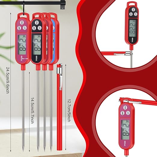 8 Pcs Meat Food Thermometer Food with Probe Water Liquid Instant Read Digital Thermometer Kitchen Cooking Supplies for Cooking BBQ Milk Yogurt (Red,Black,Pink,Blue)