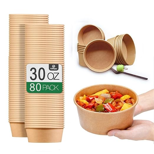 80 Pcs 30 Oz Large Paper Bowls【WITHOUT LIDS】 Disposable Soup Bowls Bulk Plastic Free Party Supplies for Hot/Cold Food, Soup (30 OZ)