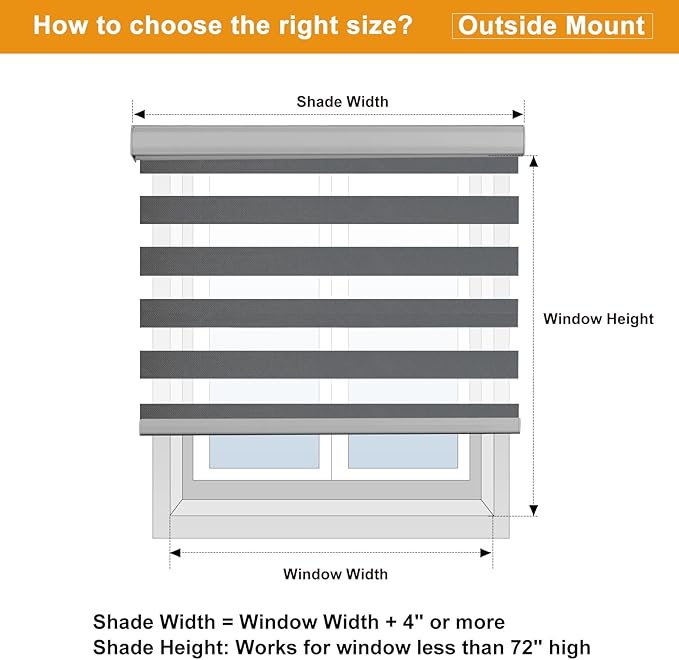 Persilux Cordless Zebra Blinds for Windows Free-Stop Roller Windows Shades (72" W X 72" H, Grey) Dual Layer Light Control for Day and Night, Light Filtering Sheer Shades for Home