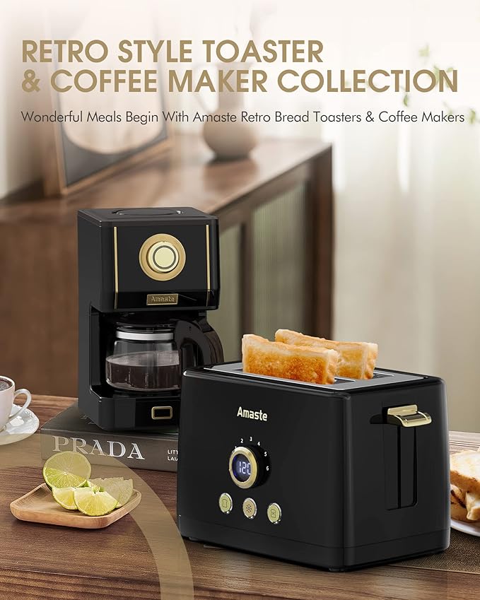 Amaste Coffee Maker, 25 Oz Drip Retro Style Coffee Machine with Glass Coffee Pot with Reusable Coffee Filter & Three Brewing Modes, 30minute-Warm-Keeping, CM 1003AE-Black