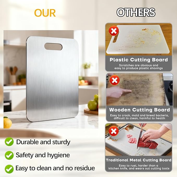 Tavano Titanium Cutting Board,100% Pure Titanium Cutting Boards for Kitchen,2026 New Non Toxic,Double-Sided Food Grade Chopping Board for Meat,Vegetable,Fruit,Outdoor Camping(S-1PC:11.42 * 7.87'')