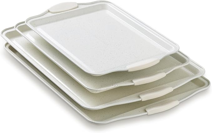 Country Kitchen Nonstick Stackable Bakeware Set - Heavy Duty, Durable, Easy Release Baking Set, Cream, 4 Pcs
