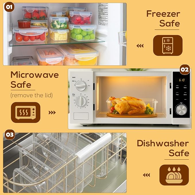 50 PCS Thicker Food Storage Containers with Lids, Clear Stackable Airtight Leakproof Reusable Plastic Meal Prep Container Set for Kitchen Storage/Lunch, Fridge/Microwave Safe with Labels&Pen