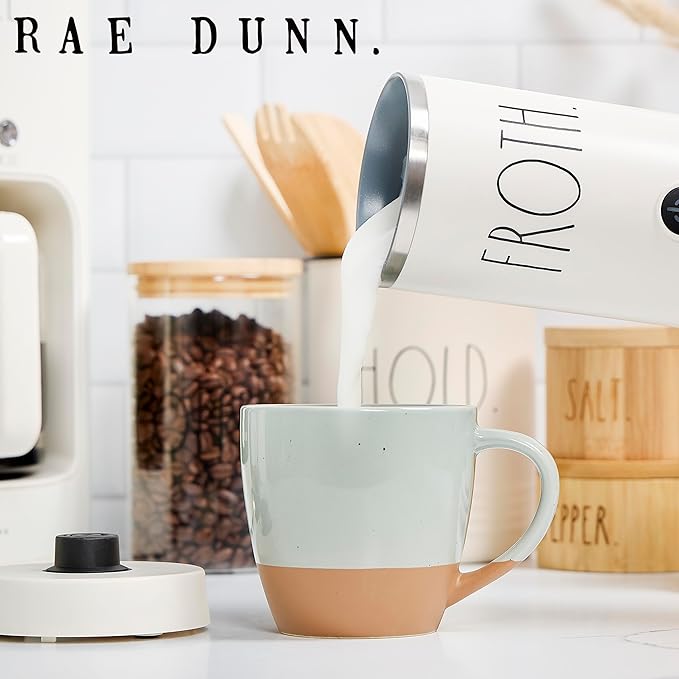 Rae Dunn Electric Milk Frother Steamer -Stylish Automatic Milk Steamer and Frother, Milk Warmer, Hot and Cold Foam Maker for Coffee, Latte, Cappuccino, Macchiato - 550 Watt (Cream)