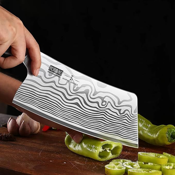 HOSHANHO Cleaver Knife 7 Inch, Razor Sharp High Carbon Powder Steel Meat Cleaver, Professional Butcher Chopper Kitchen Knife for Meat Cutting Vegetable Slicing