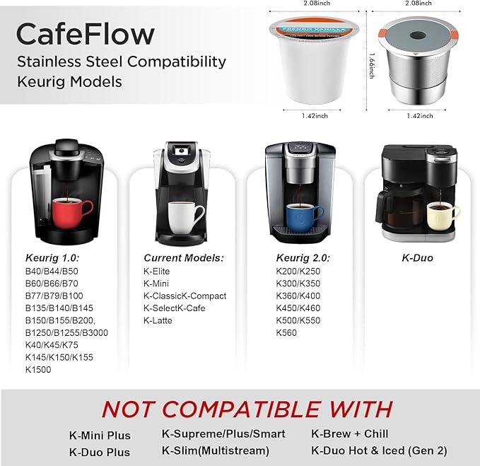 Noalto Reusable K Cups and Coffee Pods,Universal stainless steel k Cups for Keurig 2.0 and 1.0 Coffee Makers machine(2pack)