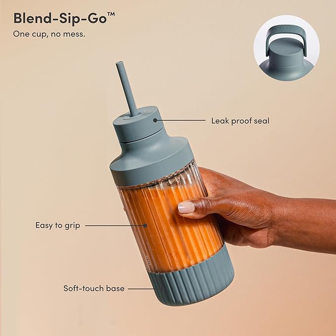 The Beast Mini Blender Plus | Mini Countertop Kitchen Blender | Blend Smoothies and Shakes, Dressings, Sauces, Dips | Extra Vessels, Straw Cap and Straws Included | 600W (Mist)
