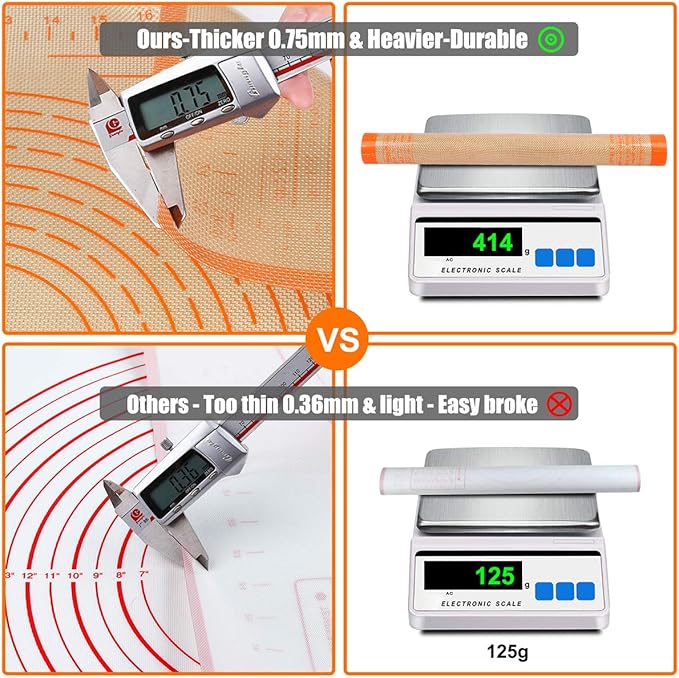 Non-slip Silicone Pastry Mat 36X24 inches Baking Mat with Measurement, Perfect for Dough, Pastry, Pie Crust, Fondant, Cookies, Bread, Pasta, Pizza, Food Grade Kitchen Counter Mats