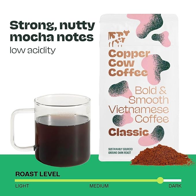 Copper Cow Premium Vietnamese Ground Coffee, 10 OZ | Classic Black Coffee | Dark Roast | Vietnamese Coffee