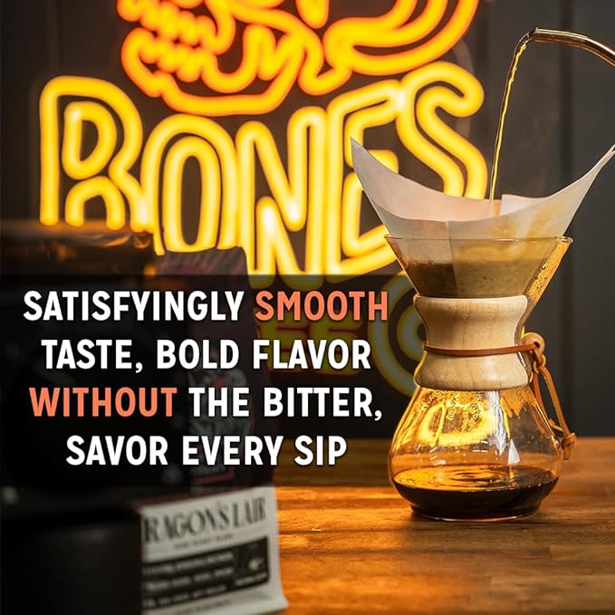 Bones Coffee Company Salty Siren, Sea Saled Caramel Chocolate Flavored Coffee, Medium Roast Low Acid Arabica Beans Compatible with Auto drip and French Press Coffee Maker, 12 Oz Whole Bean
