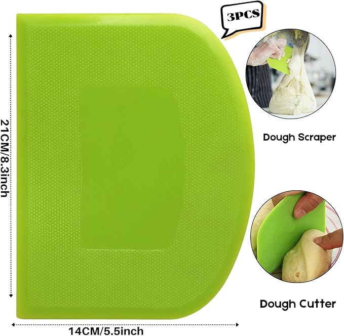 SURDOCA Dough Scraper Bench Scraper - 3P 8.3x5.5" Plastic Flexible Bowl Scraper, Sharp Edge & Angles Cake Scraper. Non-Slip Bakeware Decorating Tools Sculpting & Modeling Tools - Yellow+White+Yellow