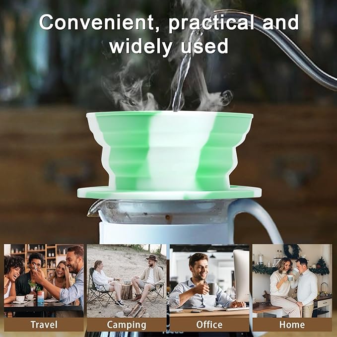 Paperless Travel Camping Pour Over Coffee Maker with Stainless Steel Filter, Collapsible Travel Pour Over Coffee Dripper Kit, Silicone Backpacking Coffee Maker Single Serve Pour Over