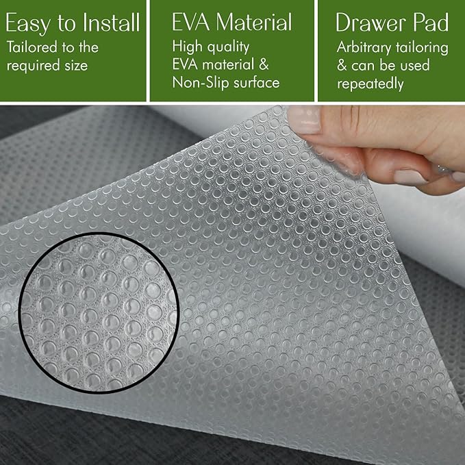 EVALAND 12" x 33 FT Non-Slip Shelf Liner, Non-Adhesive, BPA-Free, Waterproof Pantry Liner for Shelves, Easy to Cut, Oil-Proof Shelf Liners for Kitchen, Cabinets, Drawers, Refrigerator, Clear