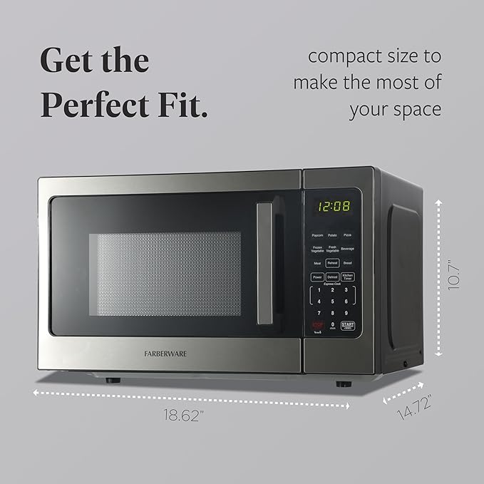Farberware FM09WEISS Microwave, 0.9 Cu. Ft, Stainless Steel