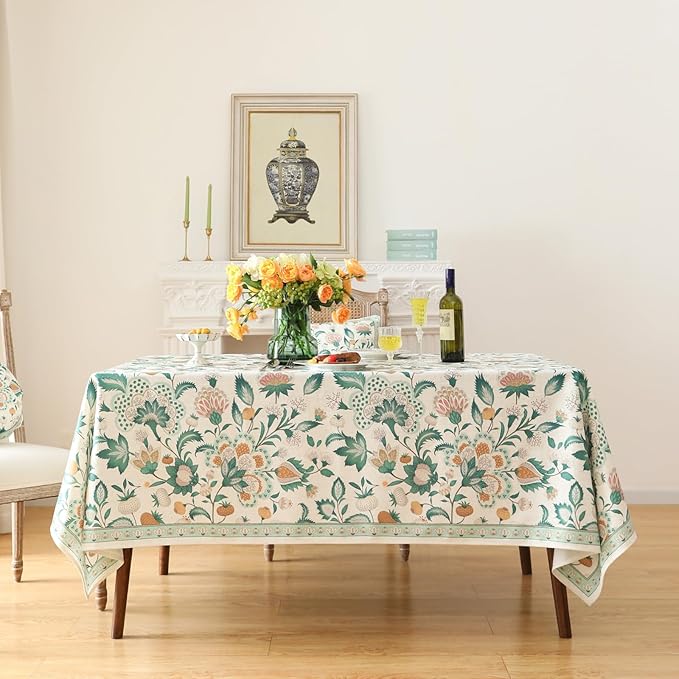 patdrea Designer Green Square Table Cloth,Vintage Italian Floral Durable Tablecloth,Country Linen Wrinkle Free Cover for Kitchen Dining,Christmas,Thanksgiving,Tea Party,67"x67"-Tree Life
