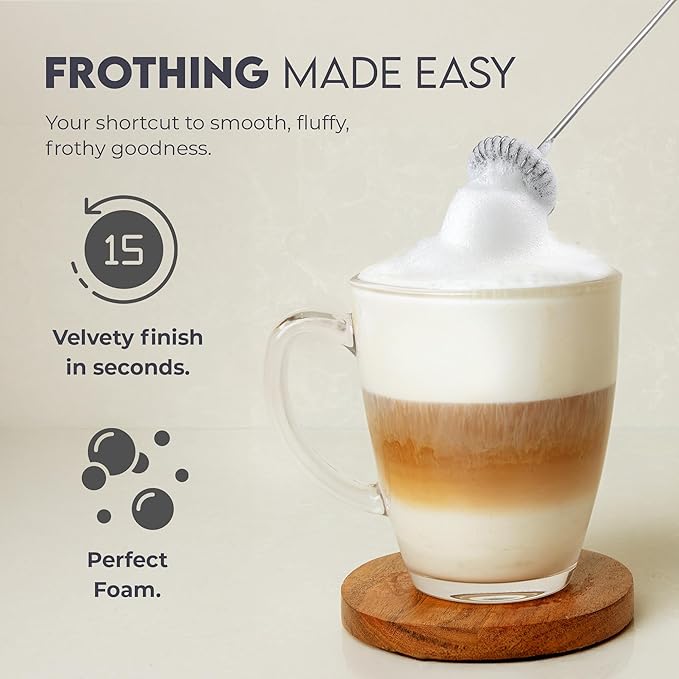 Zulay Kitchen Powerful Milk Frother Wand - Handheld Stainless Steel - Battery Operated Drink Mixer for Coffee, Lattes, Cappuccino, Matcha - Froth Mate Frother Gift - Black