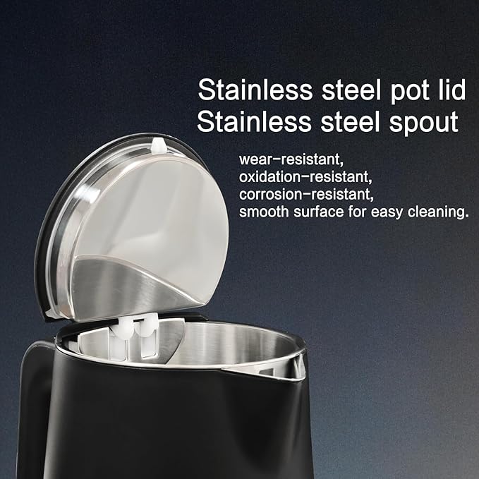 1.5L Electric Kettle Stainless Steel, Double Wall Cool Touch Teapot, Fast Boil,5 Temperature Control, LED Display, Auto Shut-Off, BPA-Free,Keep Warm Function, Ideal for Tea & Coffee,Black