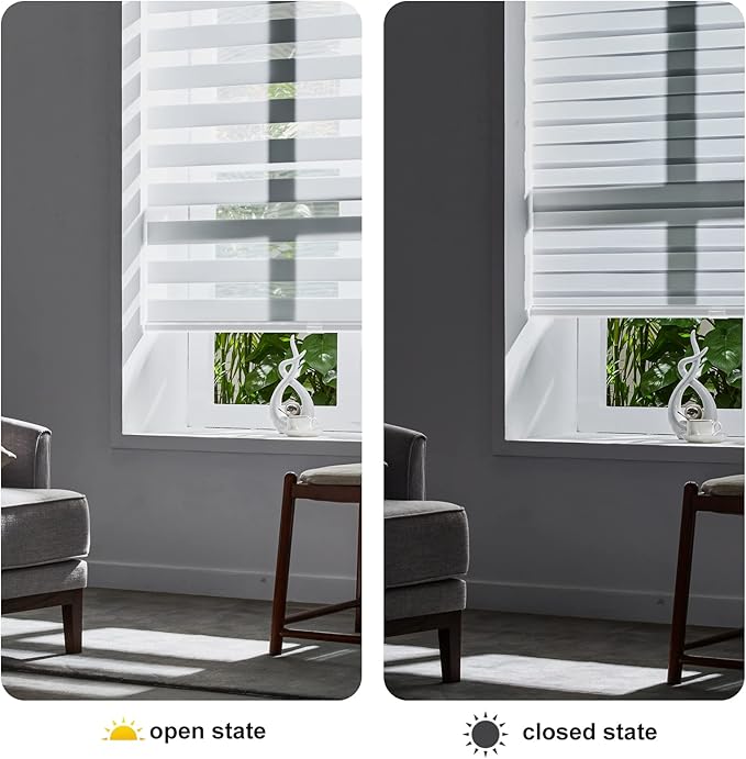 Persilux Zebra Shades for Windows, Cordless Window Treatments(43" W x 72" H, White) Light Filtering Dual Layer Roller Window Shades Light Filtering Sheer Shades for Home, Office