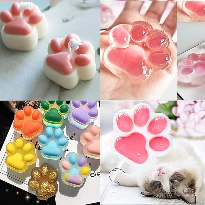 Silicone Molds Puppy Dog Paw & Bone Shaped 2 in 1 and Stainless Steel Cookie Cutter,for Homemade Treats Cat Animal Ice Candy Chocolate Baking Mold(Blue&Green&Orange) (Blue&Green&Orange)