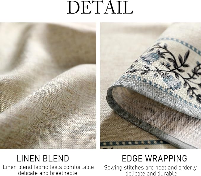 ISAENNE Designer Vintage Linen Elegant Extra Long Table Cloth Rectangular,Chinoiserie Floral Tablecloth,Durable Decor Table Cover for Dining Thanksgiving Kitchen Party,67"*118"-Segerman B