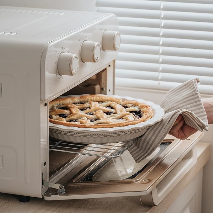 Ceramic Pie Pan for Baking, 9 inch Pie Pans Set of 2, Round Pie Dish for Dessert Kitchen, Farmhouse Vintage Color Pie Plate, Oven & Dishwasher Safe, Off-White