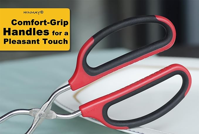 Stainless Steel Kitchen Scissor Tongs Set for Cooking, Grilling & Serving, 3-Piece with Red Handle (10/12/16 Inch)