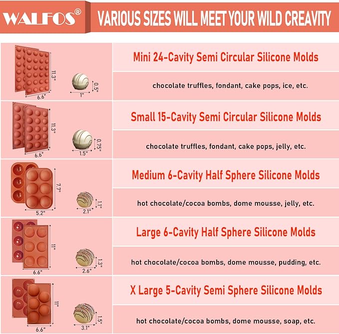 Extra Large 5-Cavity Semi Sphere Silicone Mold, 3 Packs Half Sphere Silicone Baking Molds for Making Chocolate, Cake, Jelly, Dome Mousse