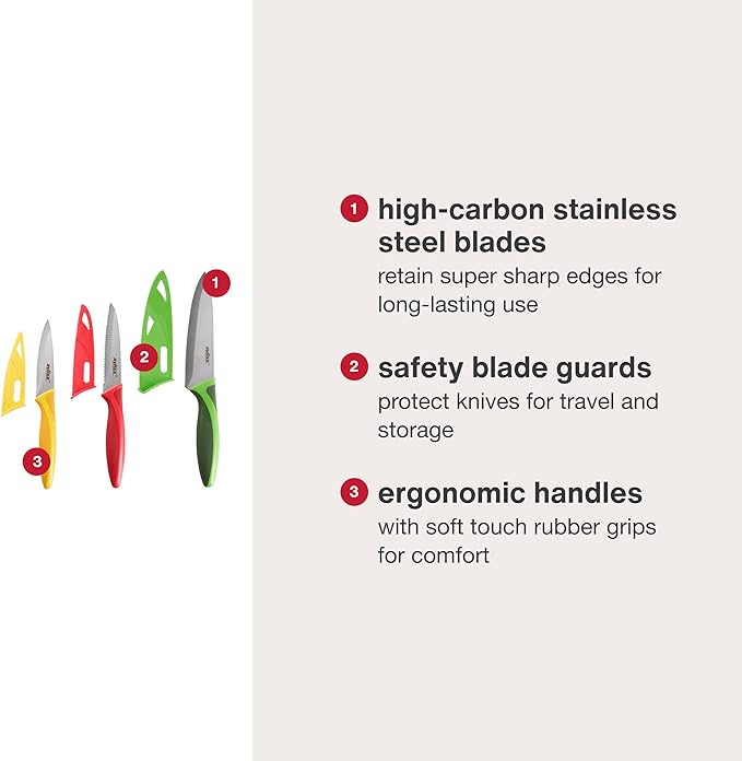 Zyliss 3 Piece Knife Value Set - Kitchen Knife Set - Kitchen Knife Set with Sheath Covers - Includes Paring, Serrated Paring & Utility Knives - Stainless Steel