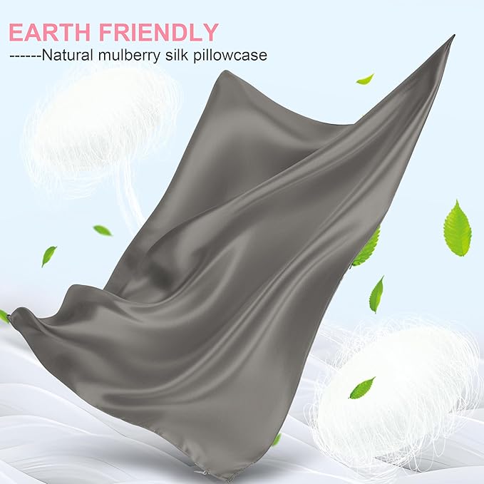 Mulberry Silk Pillow Cases 2 Pack King Size 20x36 Inches with Hidden Zipper, Ultra Smooth and Soft Breathable Cooling Silk Satin Pillowcase Set of 2, Better for Hair and Skin, Gifts for Women Men