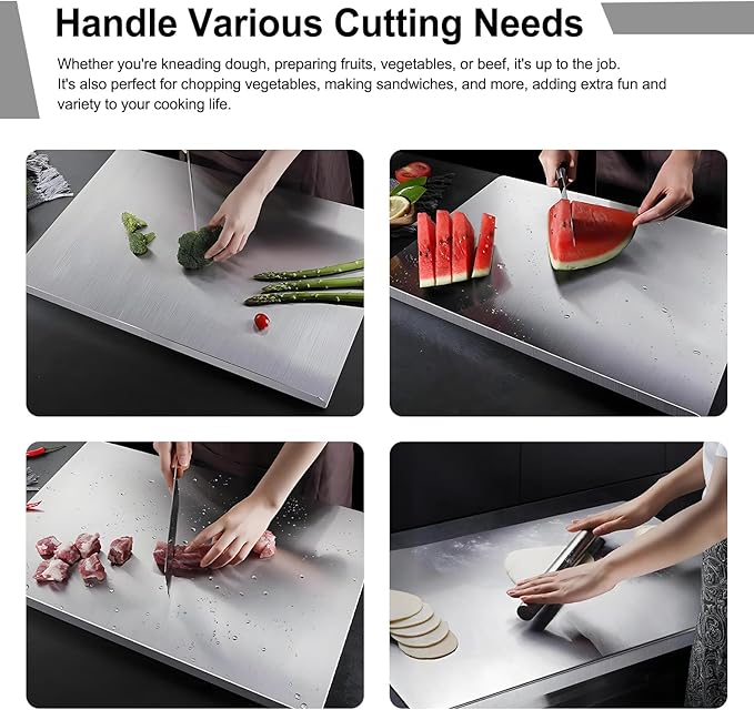 304 Stainless Steel Cutting Board – Stainless Steel Kitchen Chopping Boards Non-Slip, Dishwasher Safe – Ideal for Meat, Vegetables, Fruits, Bread & Baking – Commercial & Home Use (23.6 * 19.6in)