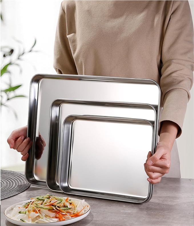 Extra Small Baking Sheet Pans Stainless Steel 304 Tiny Serving Tray 9.3 x 6.9 x1.1Inch (Diagonal 10.63) Dishwasher Safe No Rust Reheat Food for 1~2 Person 2 Pack