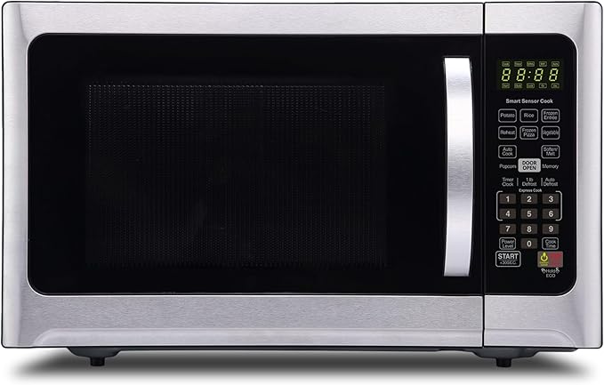 Farberware 1.2 Cu. Ft. Countertop Microwave Oven – 1000 Watts Power, Smart Sensor Auto Cook Settings, Defrost, Easy Clean and Child Safety Lock - Stainless