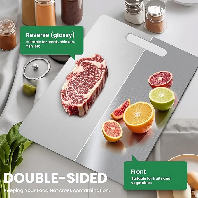 Titanium Cutting Board, New Upgrade Pure Titanium Cutting Boards for Kitchen, Double Sided Non Toxic Katuchef titanium Cutting Board, Hygiene Durable Dishwasher Safe Chopping Board (L:15.35IN*11.02IN)
