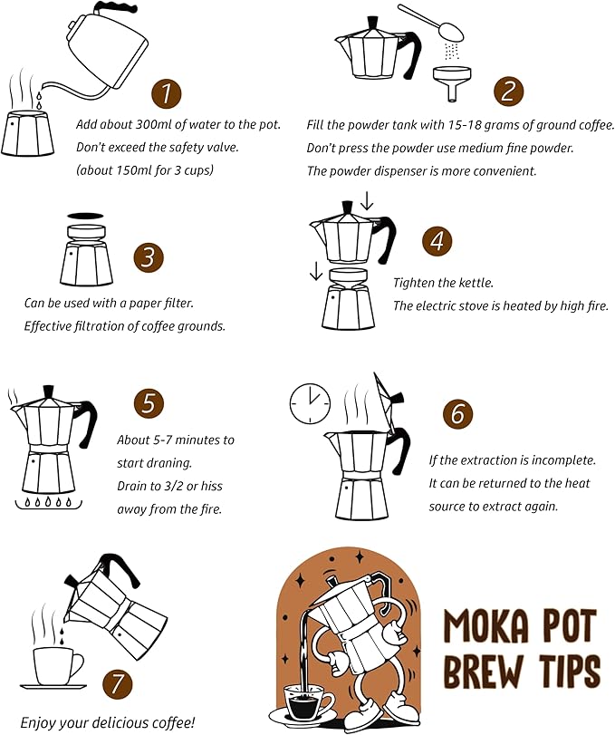 AGOGO Milano Moka Pot, Stovetop Espresso Maker, Greca, Coffee Percolator, Turkish Coffee Maker with Paper Filter 6 Cup Lake Blue