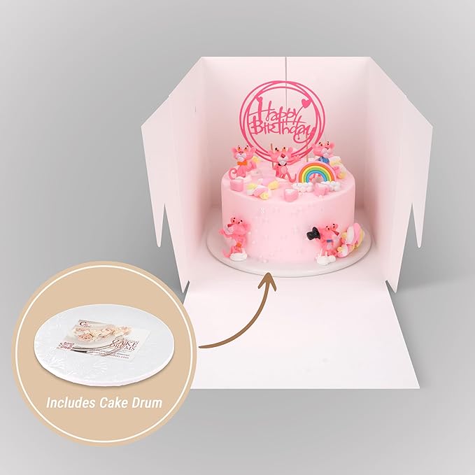Cakebon Cake Boxes with Boards - 12 Inch Round Cake Drum White (6-pack) - Box With Window for Birthdays, Weddings and Parties