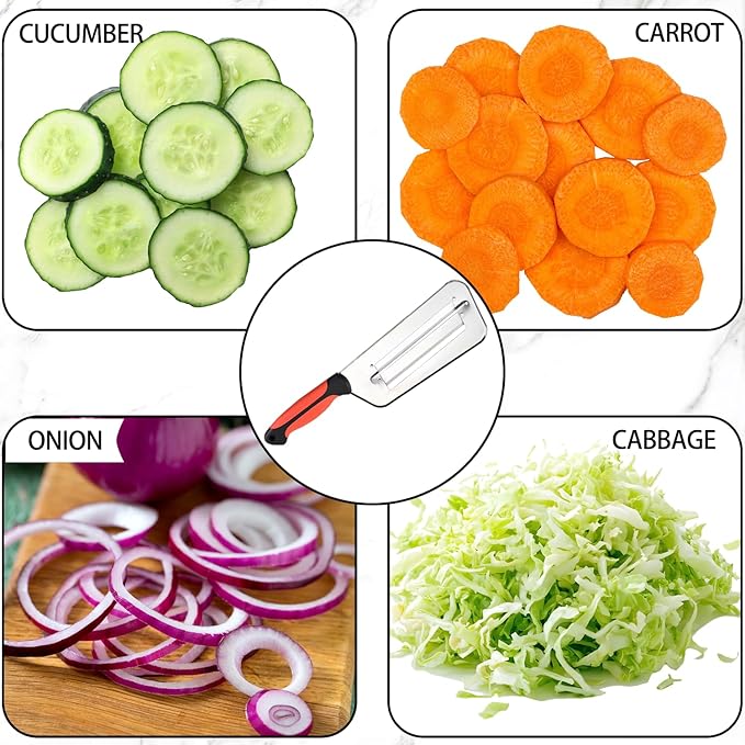 Julian Peeler for Vegetable, Multifunctional Vegetable Cutter Set – Stainless Steel Double-Layer Slicer with Julienne Peeler for Cabbage, Carrots, Potatoes – Kitchen Prep Tool Combo