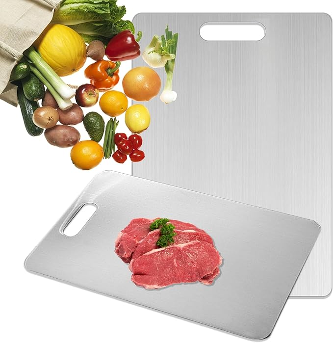 Katuchef Titanium Cutting Board - Upgraded 100% Pure Titanium Cutting Boards for Kitchen Non Toxic, Double-Grade Hygiene Durable Non Moldy Dishwasher Safe Meat Fruit Metal Board (1PC 9x13.5 Inch)